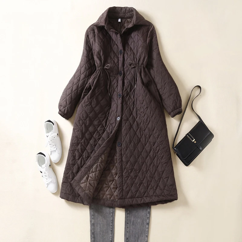 Lightweight Cotton Windbreaker Women's Mid-length Drawstring Waist Slimming Cotton Coat Winter New Warm Long Sleeve Outerwear