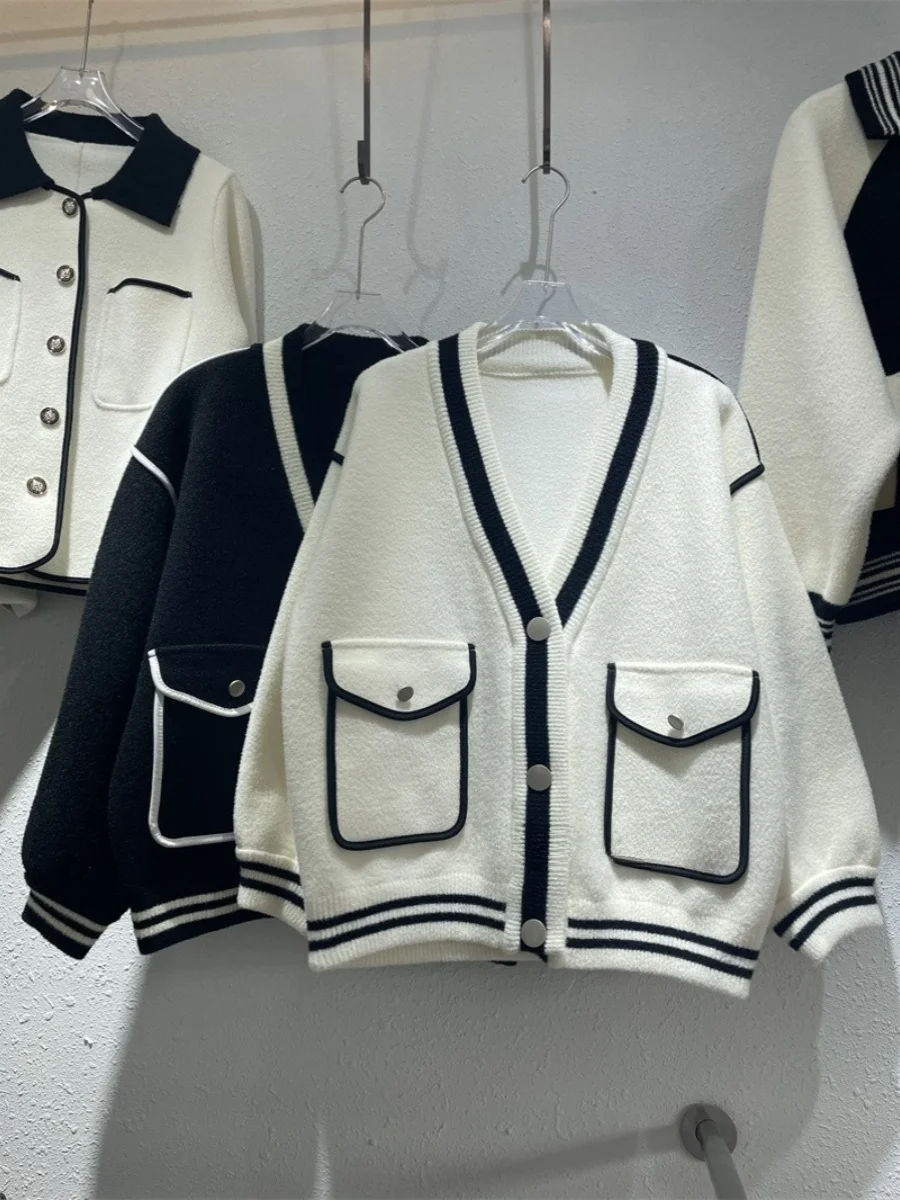 

Autumn Winter Long Sve Antifuzz Commute Sle Baseball Coat Single Button Knitted Cardigan Versatile Mink Velvet Knitwear