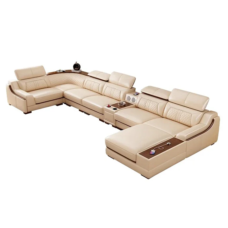 

Для современного кожаного U-образного секционного кожаного дивана для гостиной, роскошная мебель, хит продаж, умный диван, 7-местный