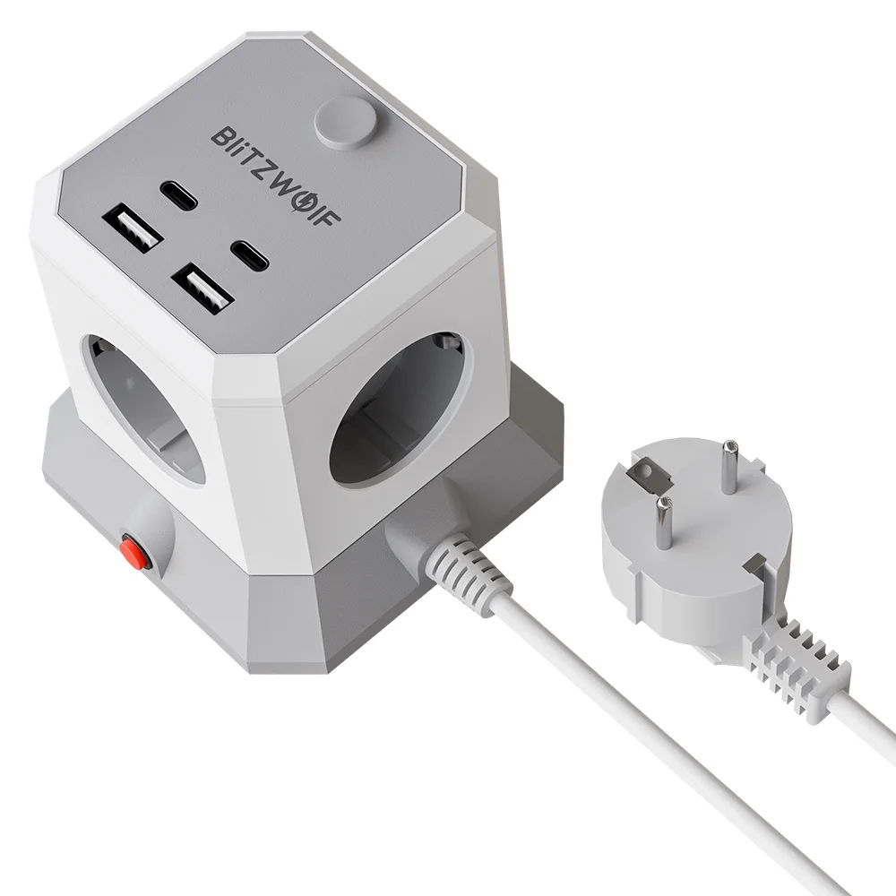 BlitzWolf BW-ECI 7-in-1 Vertical Cube EU Socket Plug Power Outlet Extender with 4 AC Outlets / 2 USB-A / 2 USB-C for Office Home