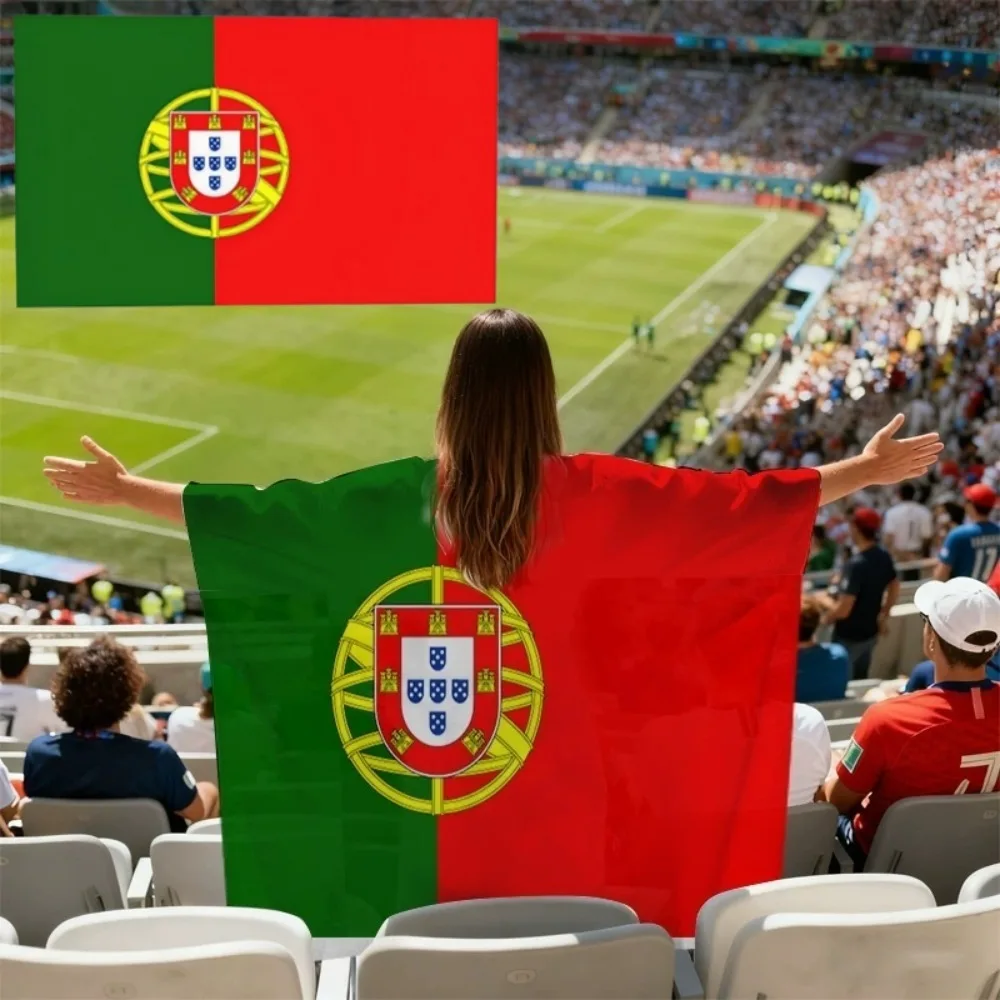 Portugal Flag Wearable Cape with Sleeves Lightweight Polyester Flag Poncho Football Cheer Props Fan Cloak National Flag Shawl