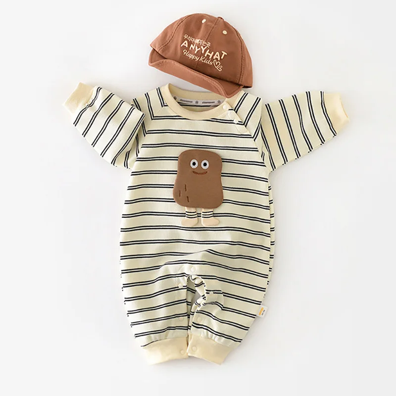 Autumn Baby Boy Clothes Casual Striped Girls Jumpsuit Long Sleeve Infant Romper Cartoon Toddler Outfit Korean One-Piece Onesie