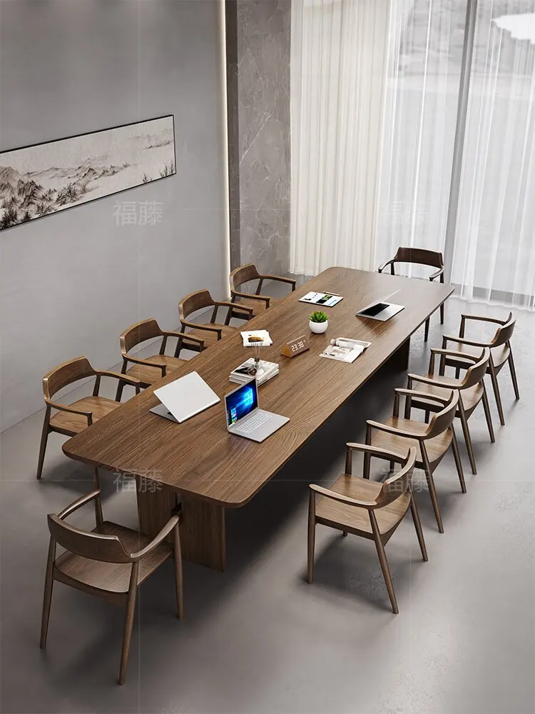 Solid wood conference table, simple modern long large board simple staff negotiationcombination