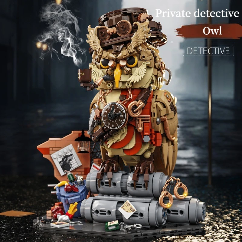 Steampunk Private Detective Owl Building Blocks 1286PCS DIY Animal Model Desktop Decoration Assembly Toy Gift for Adults Teens