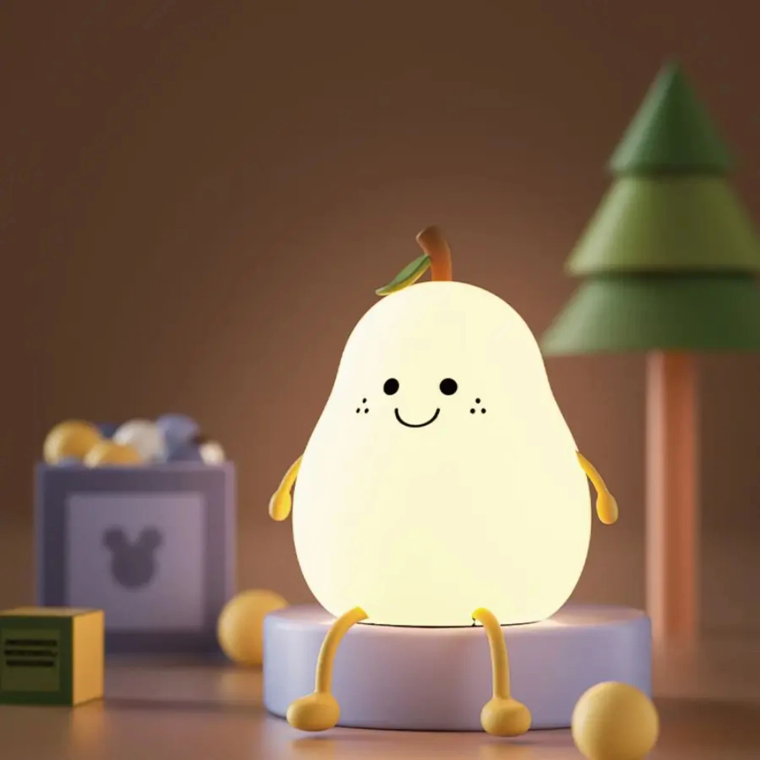

Pear Fruit Silicone Night Light 7 Colors Dimming USB Rechargeable Cartoon Bedside Lamp Bedroom Decor Cute Kid Gift