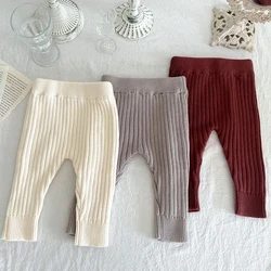 Kids Solid Color Knitting Elastic Waist Trousers Spring Autumn Toddler Baby Girls Boys Pants Casual Fashion Knitting Pants