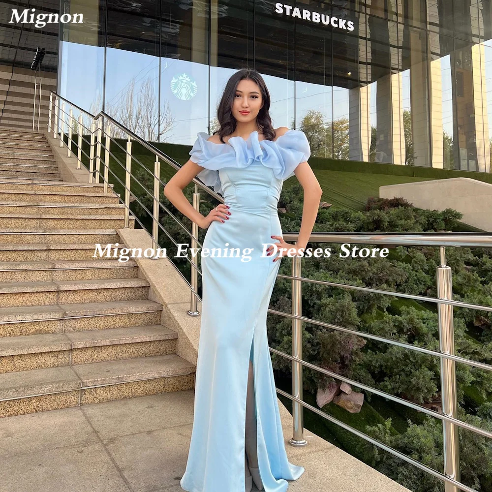 

Mignon Satin Mermaid Off-the-shoulder Ruffle Prom Gown Floor Length Saudi Evening Formal Elegant Party Dress for Women 2023