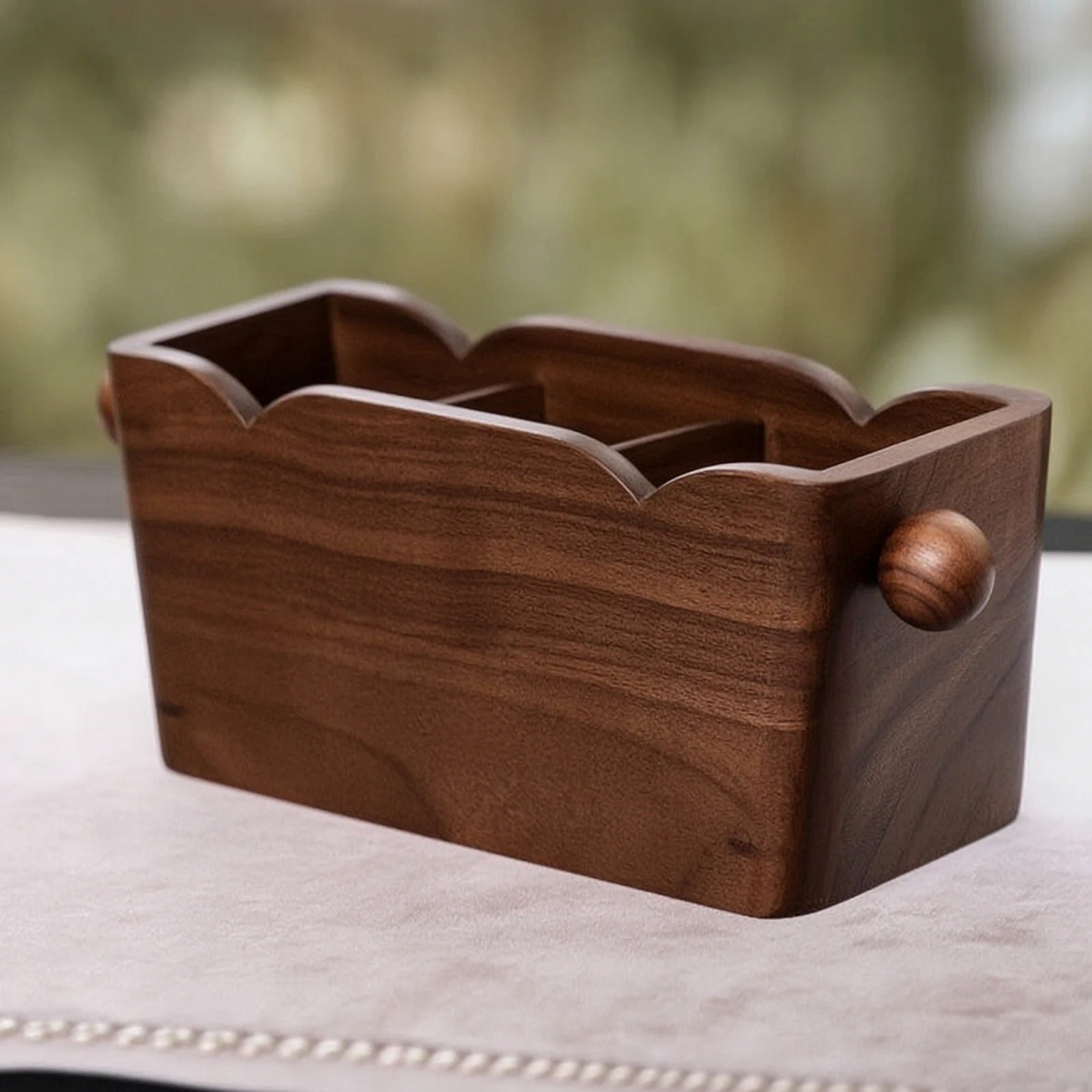 Desktop Organizer Solid Wood Storage Box with Compartments Wooden Organizer Compact Sorter Rustic for Desk, Vanity