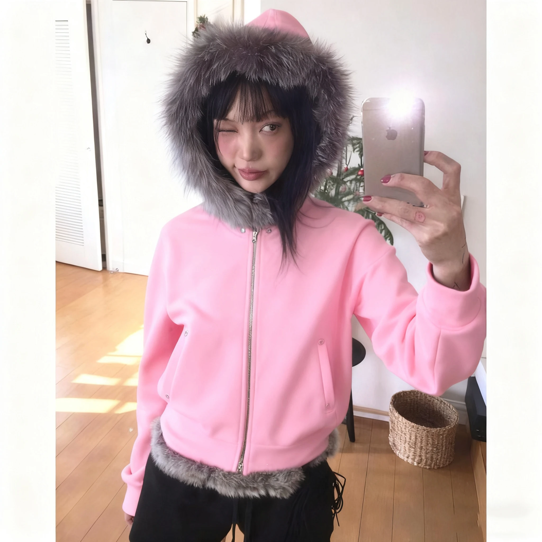 Maillard style spicy girl patchwork design sense hooded sweatshirt autumn/winter American short zipper slim fit women's top