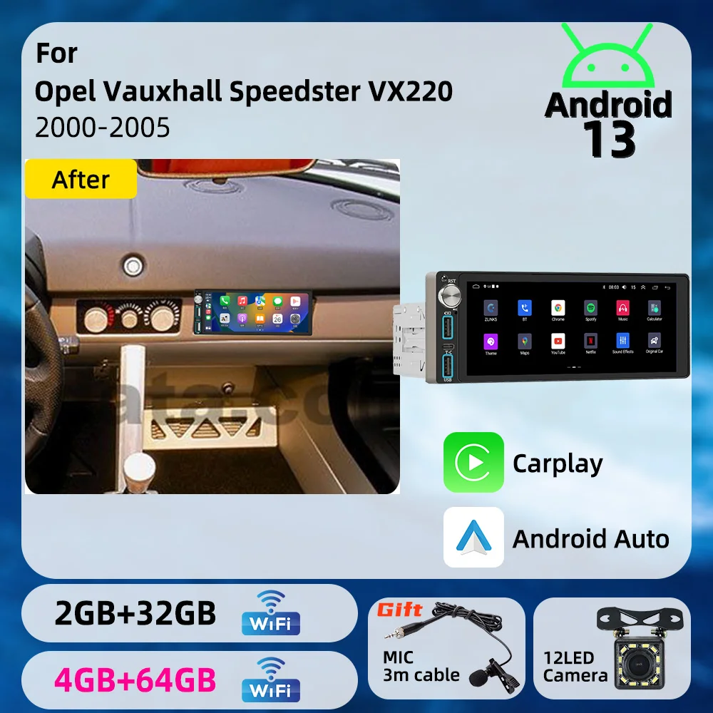 6,86-дюймовый Android 1Din автомобильный экран, мультимедийная автомагнитола для Opel Vauxhall Speedster VX220 2000-2005 с поддержкой Carplay и GPS.