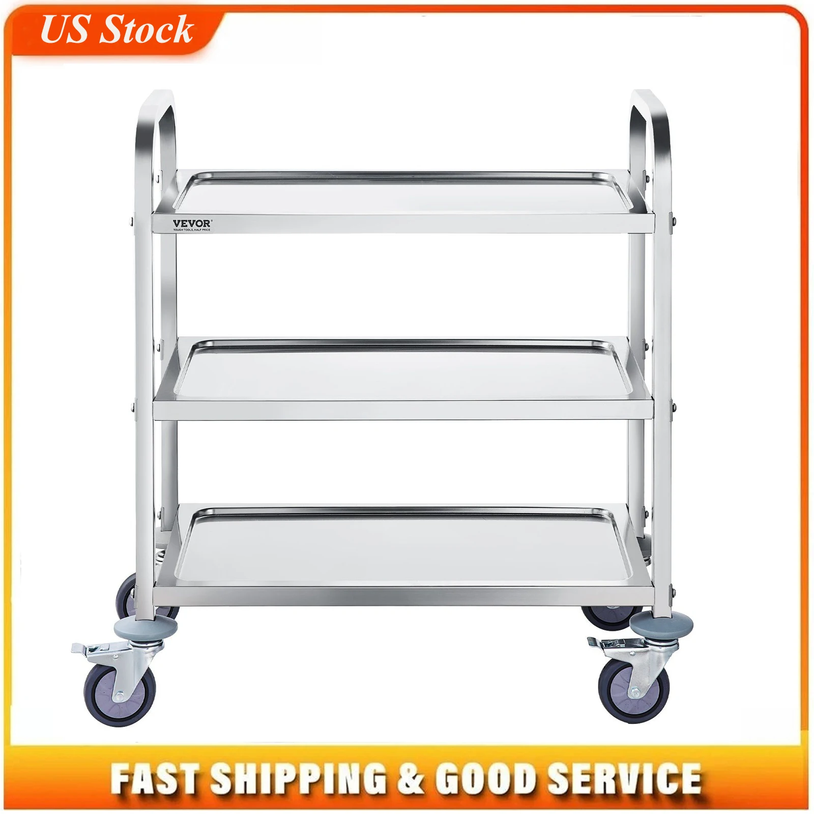 

3 Tier Stainless Steel Kitchen Trolley Cart Kitchen Cart Rolling Storage Shelf Utility Serving Storage Rolling Car Shelf