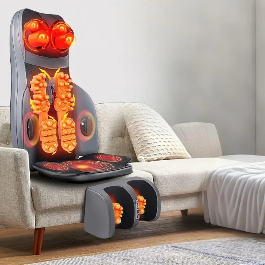 

Массажер для шеи и спины Шиацу с подогревом, массажная накидка на кресло с глубокими массажными узлами, регулируемый массажер для сиденья для полного расслабления тела