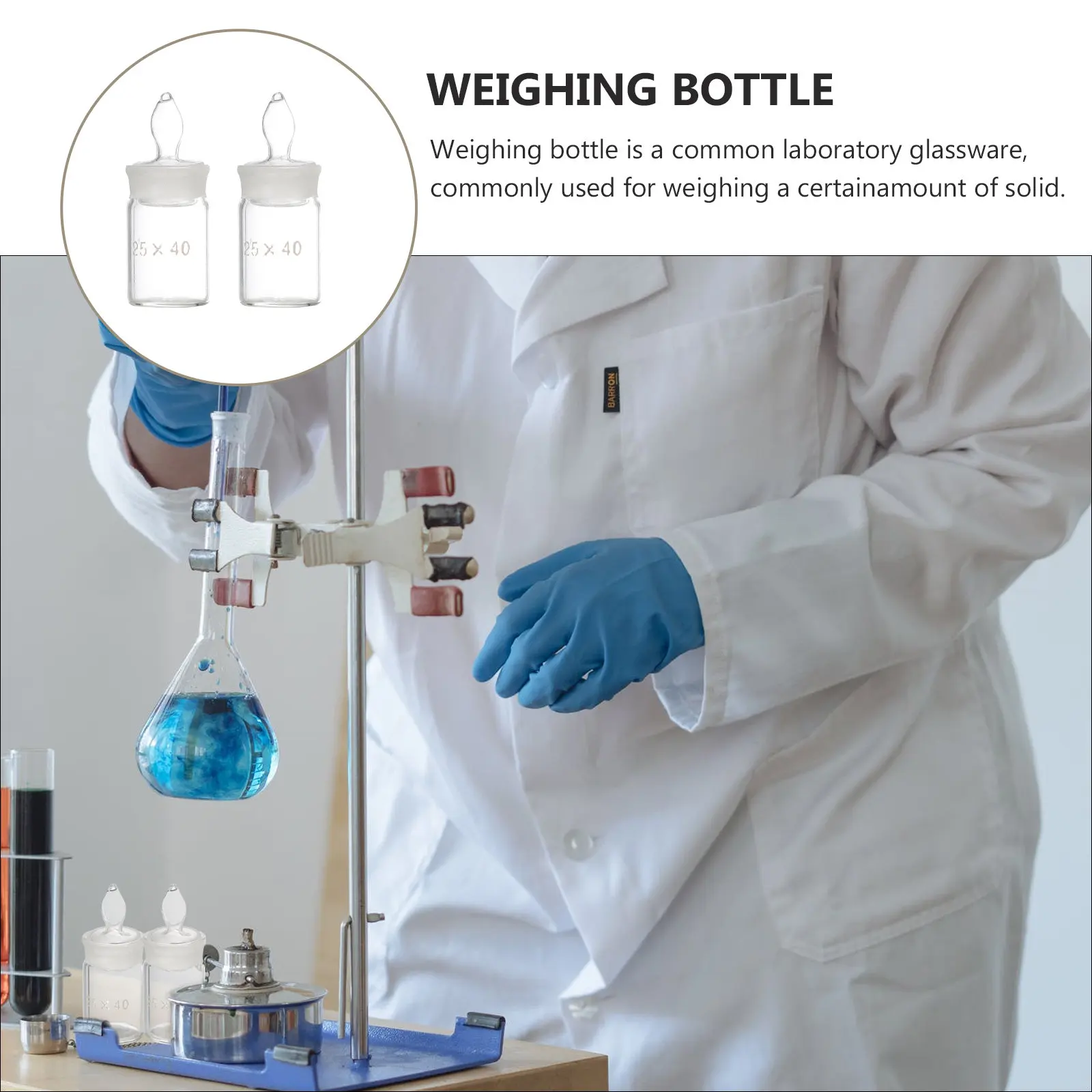 2Pcs Glass Sealing Bottle Flat Low Form Weighing Bottle 25x40mm for Laboratory Analysis Aroma Storage and Accurate Solid