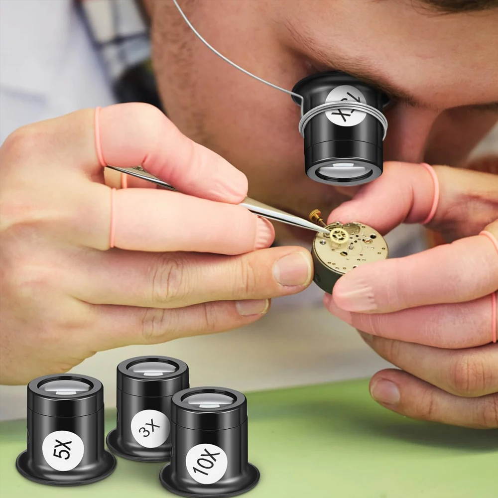 Uhrmacher-Augenlupe Vergrößerungsglas Juwelier Tragbare Monokular-Lupe für Uhrenreparaturen Werkzeug 3X 5X 10X 15X Linse – Detail 7