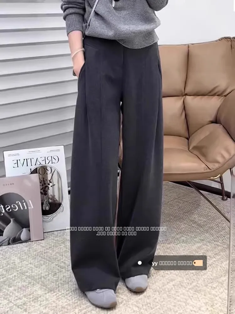 

ay Woolen Wide Leg Suit Pants High Waist Women's Faion Winter 2025 New Sle Slimming Drapey Narrow Straight Cut Trousers