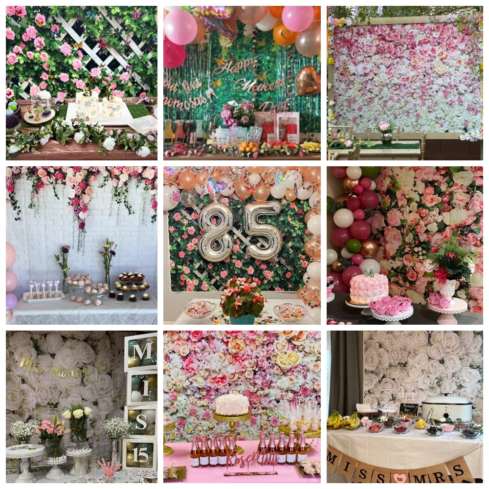 Floral Flower Backdrop Pink White Flowers Wedding Birthday Party Ceremony Decor Photographic Background Photo Studio Props