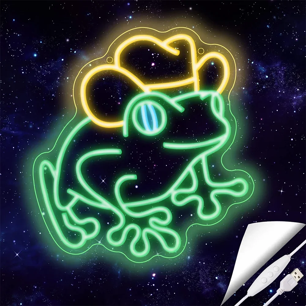

Neon Sign for Wall Decor Frog with Cowboy Hat Led Neon Light for Kids Room Man Cave Bar Store Home Party Art Decor Gifts ﻿