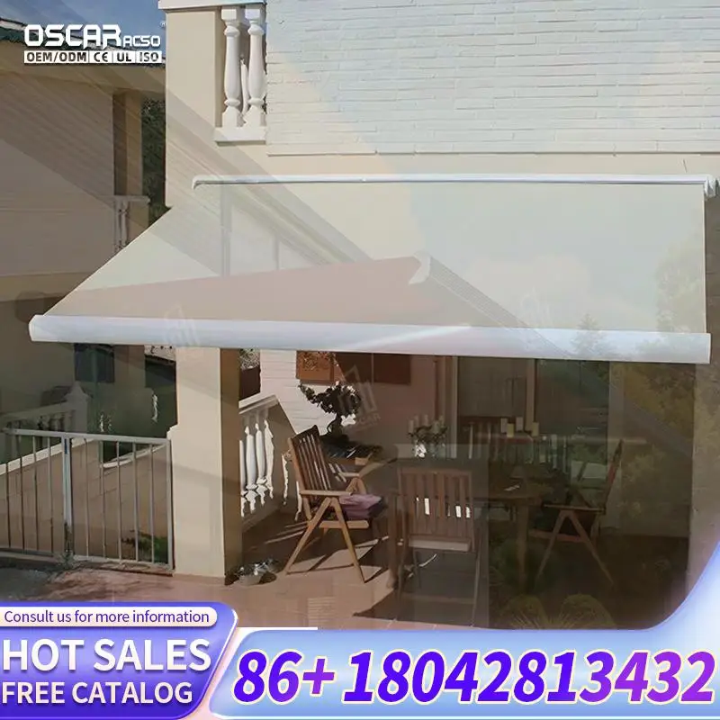 Full Cassette Retractable Waterproof PVC Outdoor Motorized Remote Controlled Awnings for Balcony Garden Free Standing European A