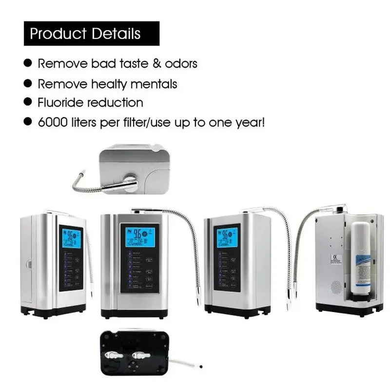 CE Home Alkaline Water Ionizer Hydrogen Generator Machine Purifier Produces pH 3.5-10.5 Alkaline Acid Water Filter System