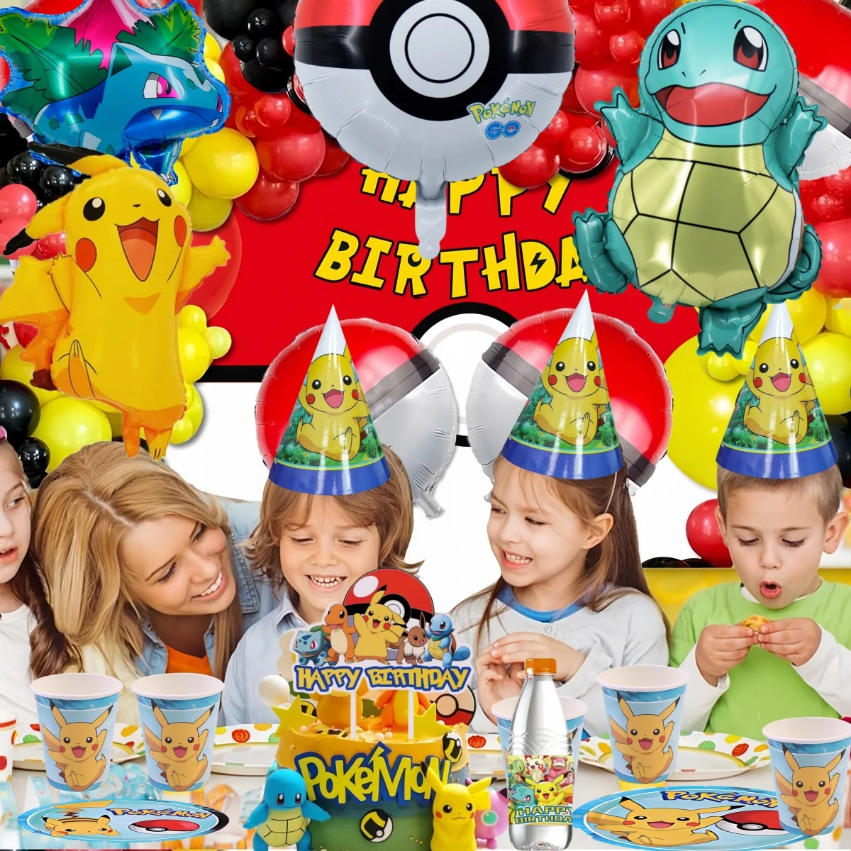 Pokémon Birthday Party Decorações, Pikachu Louça, Prato, Toalha De Mesa, Chávena, Balões, Baby Shower, Kids Party Supplies, Boys Gift Toy