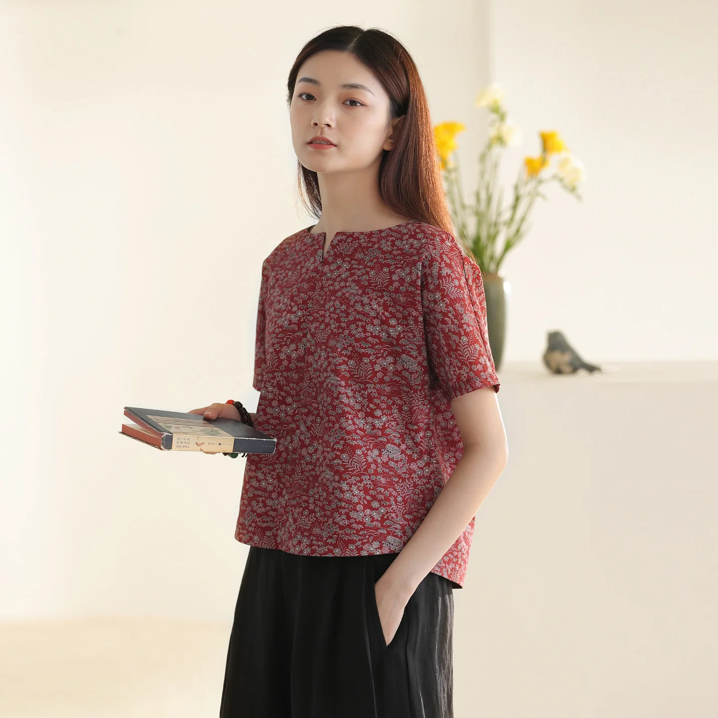 

Футболка DeAn Good Lu из хлопка, летняя, с художественным принтом, повседневная, женская, модная, с V-образным вырезом, влагопоглощающая, винтажная, стильная