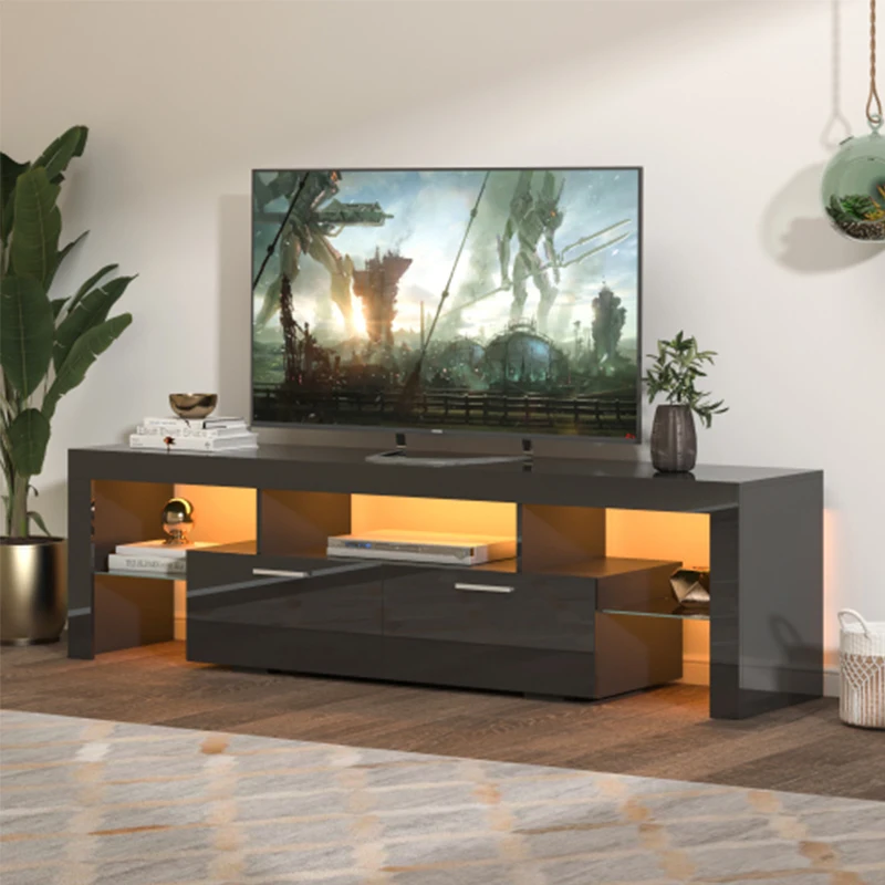 FashionTVstandTVcabinet,EntertainmentCenter,TVstationTV console,media console,with LEDlight belt,light belt remote control,Black