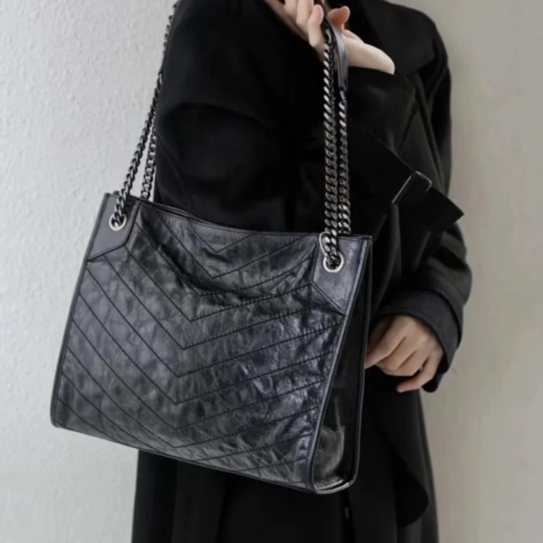 

Fashionable large-sized shoulder bag for women, oil-waxed leather Niki shopping bag crossbody bag, luxurious designer handbag