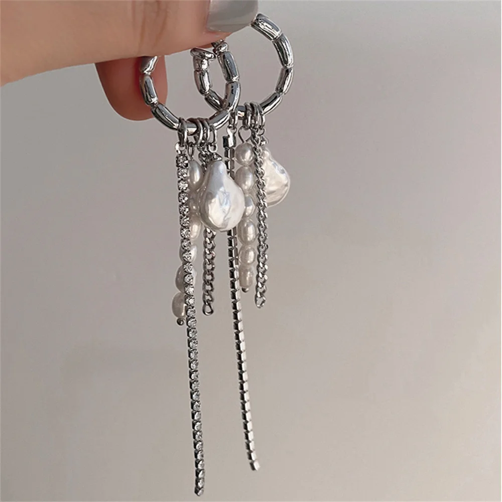 925 Silver Round Bar Tassel Long Earrings For Women Temperament Sexy Pearl Earrings Fashion Korean Ins Jewelry Gift 2023