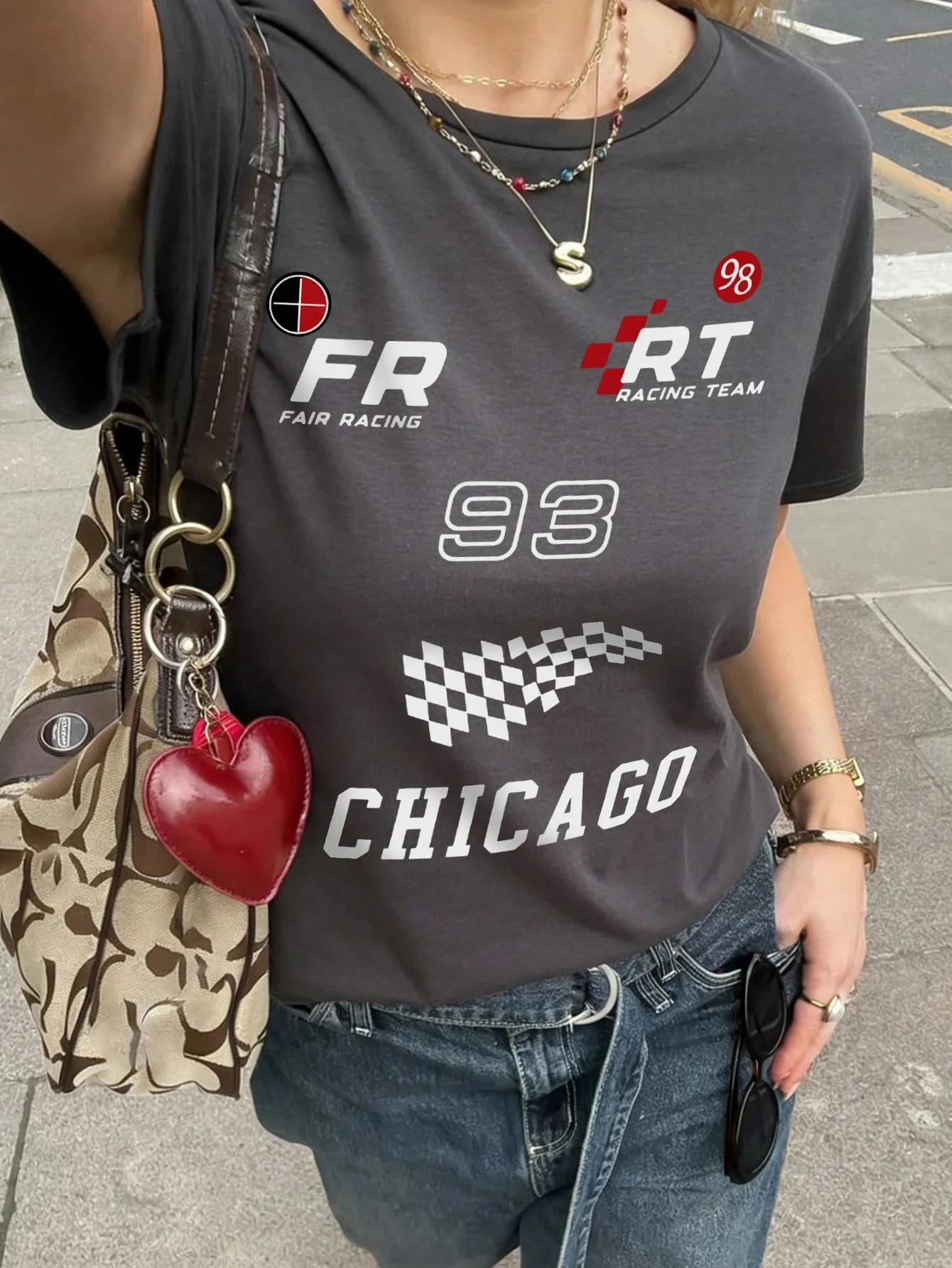 Summer New Stylish Striped Design English Number 23 Print Casual Round Neck Short Sleeve T-Shirt, Fashionable & Versatile Women