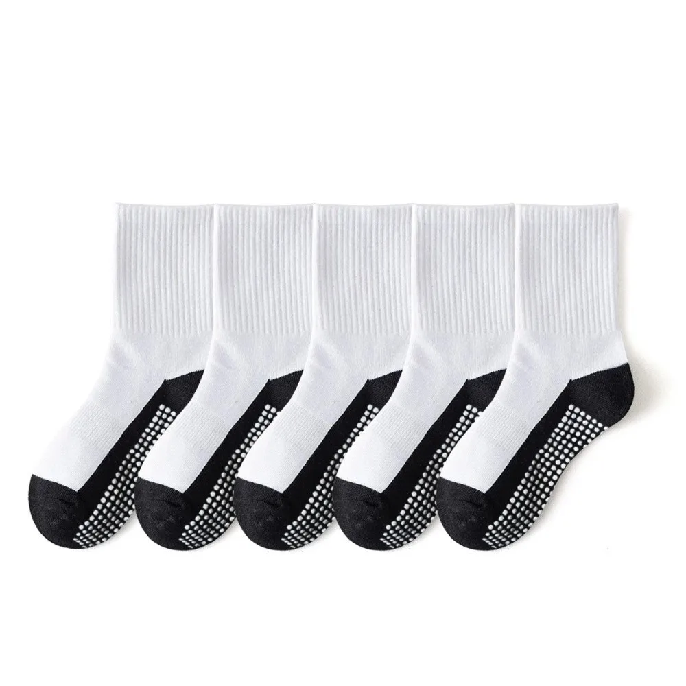 

5Pairs Mid Tube Anti-Slip Socks Non-Slip Gripper Solid Cotton Children's Floor Socks Breathable Sticky