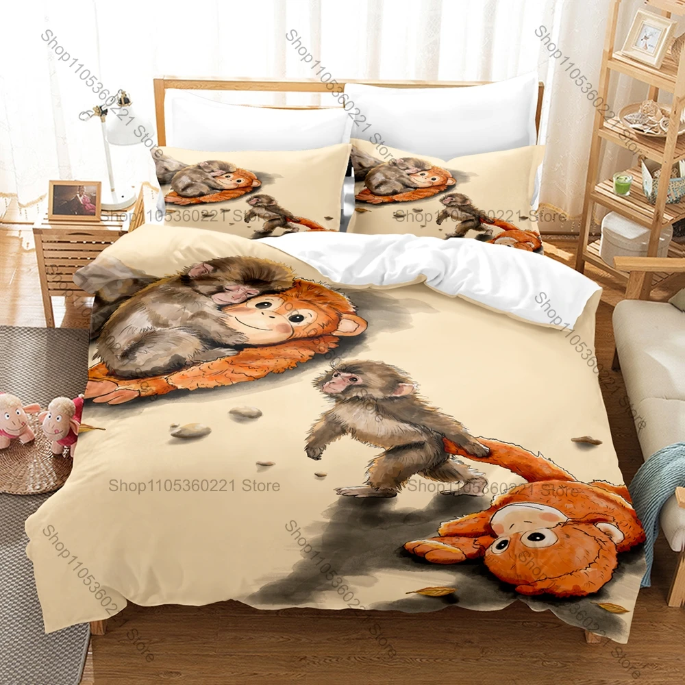 Personality 3D Printed Baby Monkey Punch Bedding Set Cute Duvet Cover Pillowcase New Bed Linen Pillowcase for Kids Bedroom Decor
