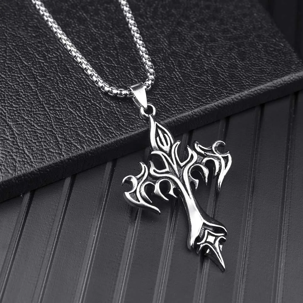 Cross Cross Necklaces Clothing Accessories Stainless Steel Cross Clavicle Chains Flame Alloy Cross Choker Pendant