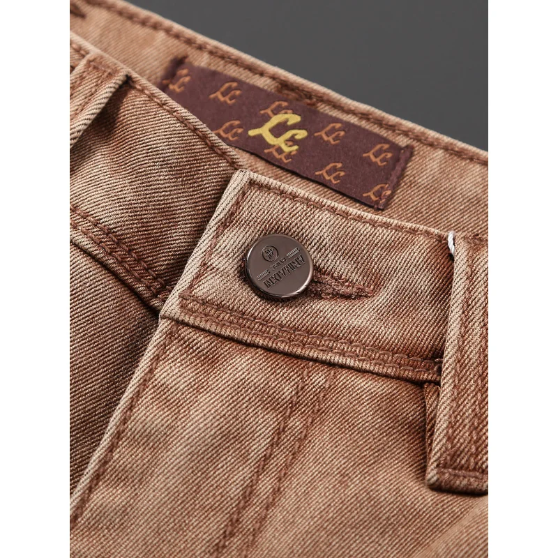 Осенне-зимние джинсы, мужские легкие роскошные элитные повседневные универсальные простые эластичные маленькие прямые брюки, модные брюки