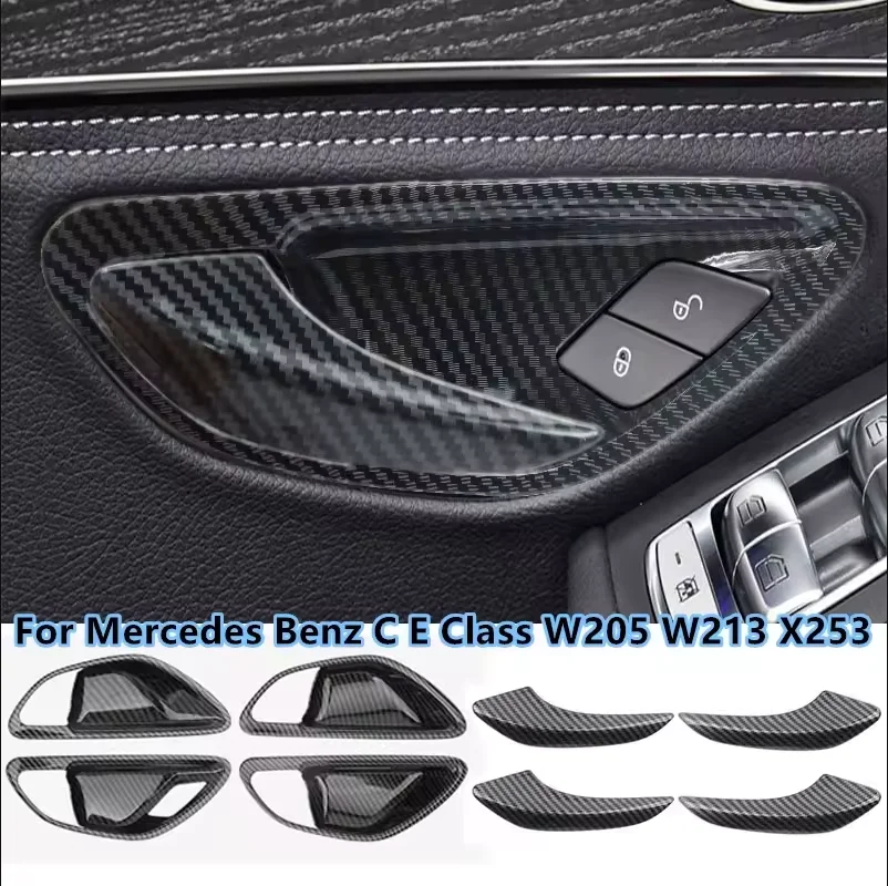 Carbon Fiber Car Door Handle Bowl Cover Trim for Mercedes Benz C E GLC Class W205 X253 GLC260L E3000L C200L 15-21 LHD