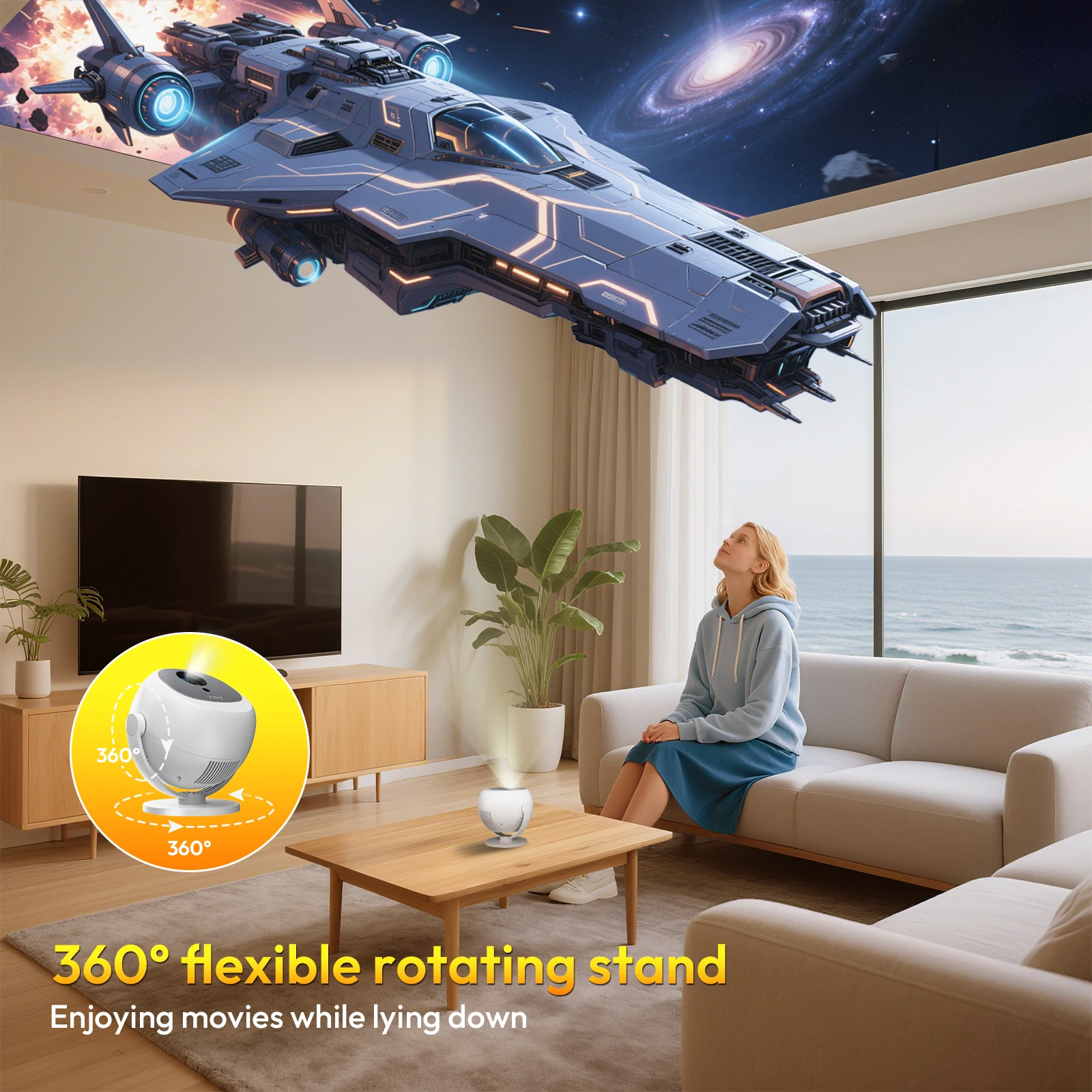 ​XGODY 350 ANSI 4K Portable Android Projector Native 720P/1080P WiFi6 Bluetooth 50% Zoom Electric Focus for Home Theater