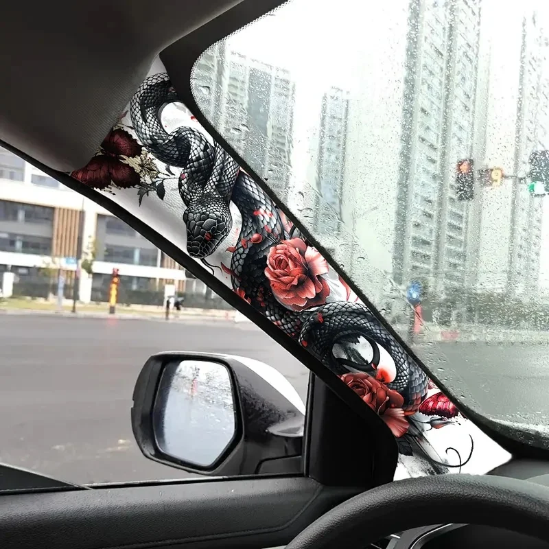 2Pcs Car A Pillar Decor Stickers Snake Rose Butterfly Print DIY Modified Interior Vinyl Decals Car Styling