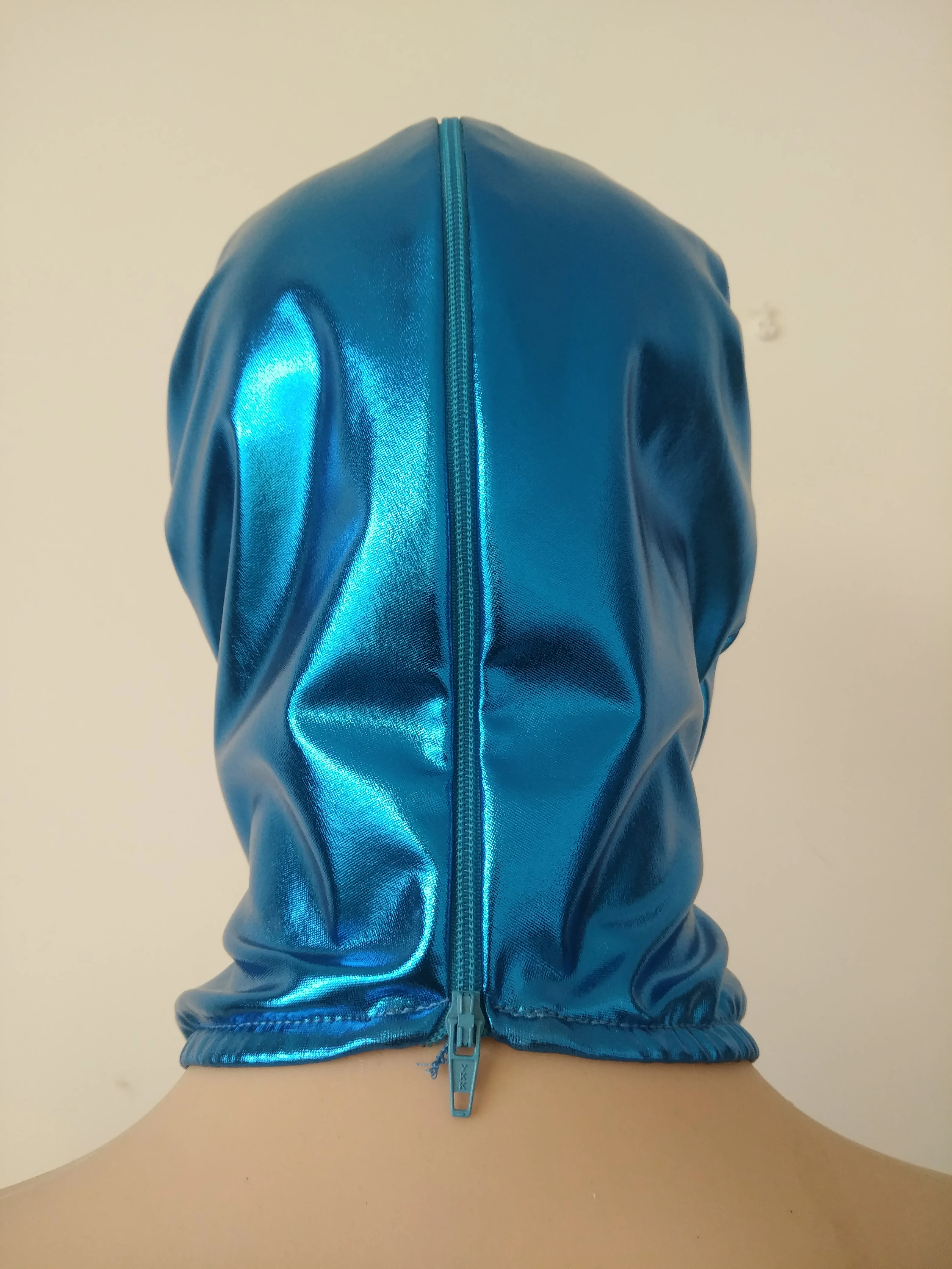 หน้ากากผู้ใหญ่ Unisex Zentai เครื่องแต่งกายอุปกรณ์เสริม Party หน้ากากฮาโลวีนคอสเพลย์ Shiny Metallic Hood