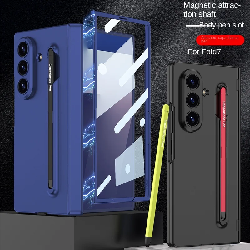 

High-end Business Hard Phone Case for Samsung Galaxy Z Fold 7 with Hinge Pen Dustproof Anti-Scratch Protective Back Cover