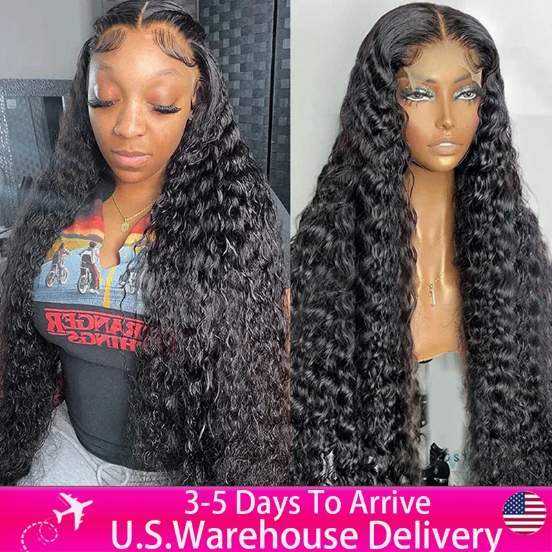 250% Deep Wave 13x6 HD Lace Frontal Wig Brazilian Curly Human Hair Wigs For Women Lace Front Human Hair Wig Pre Plucked 34 Inch