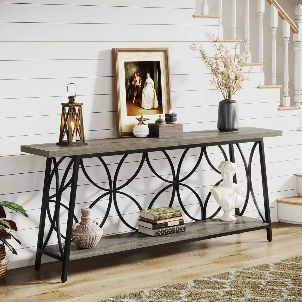 70.9-Inch Sofa Table, with Storage for Entryway, Living Room, Hallway, Foryer, 2-Tier Narrow Console Table