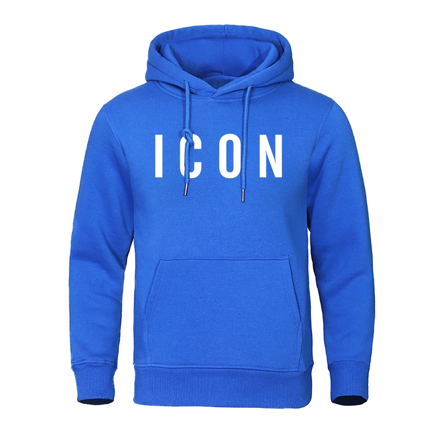 Men's Icon English Letter Pattern Fleece Crewneck Hoodie, Casual Pullovers, Warm Sports Hoody, Personality Hip Hop