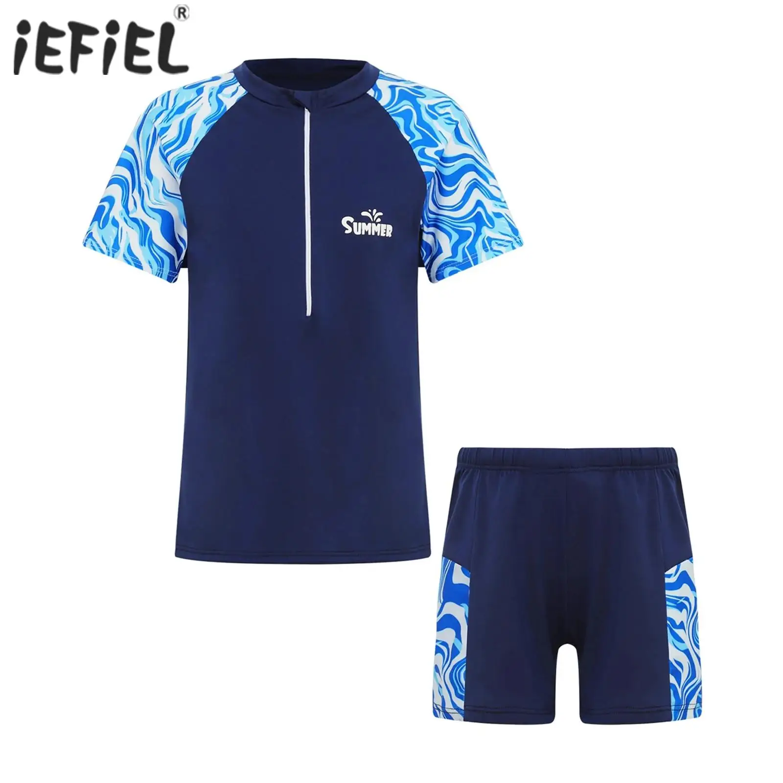 Kids Boys 2PCS Swimsuit Swimwear Beachwear Tops and Shorts Trunks Outfits Pool Beach Bathing Suit Water Sport Rash Guard Set