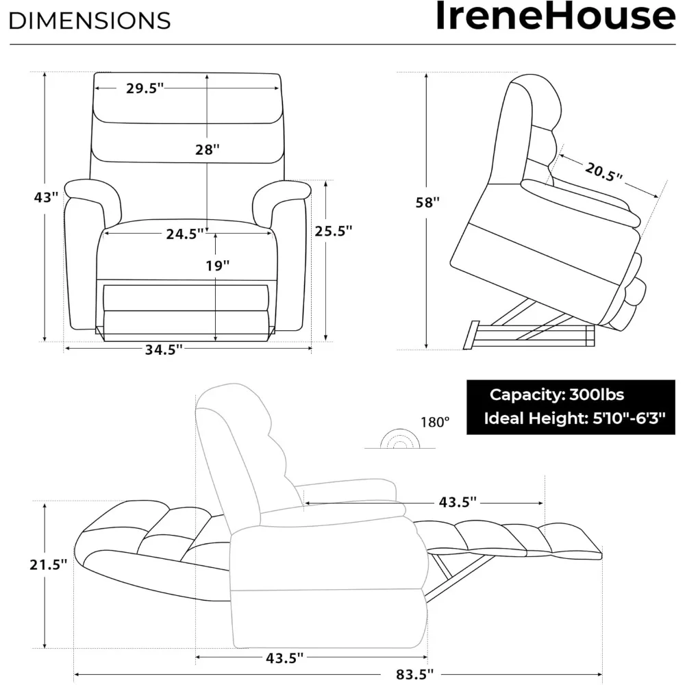 Tall Man Power Lift Chair，Lay Flat Heat Massage Dual Motor Recliners Electric Chairs,Extended Footrest Recliners