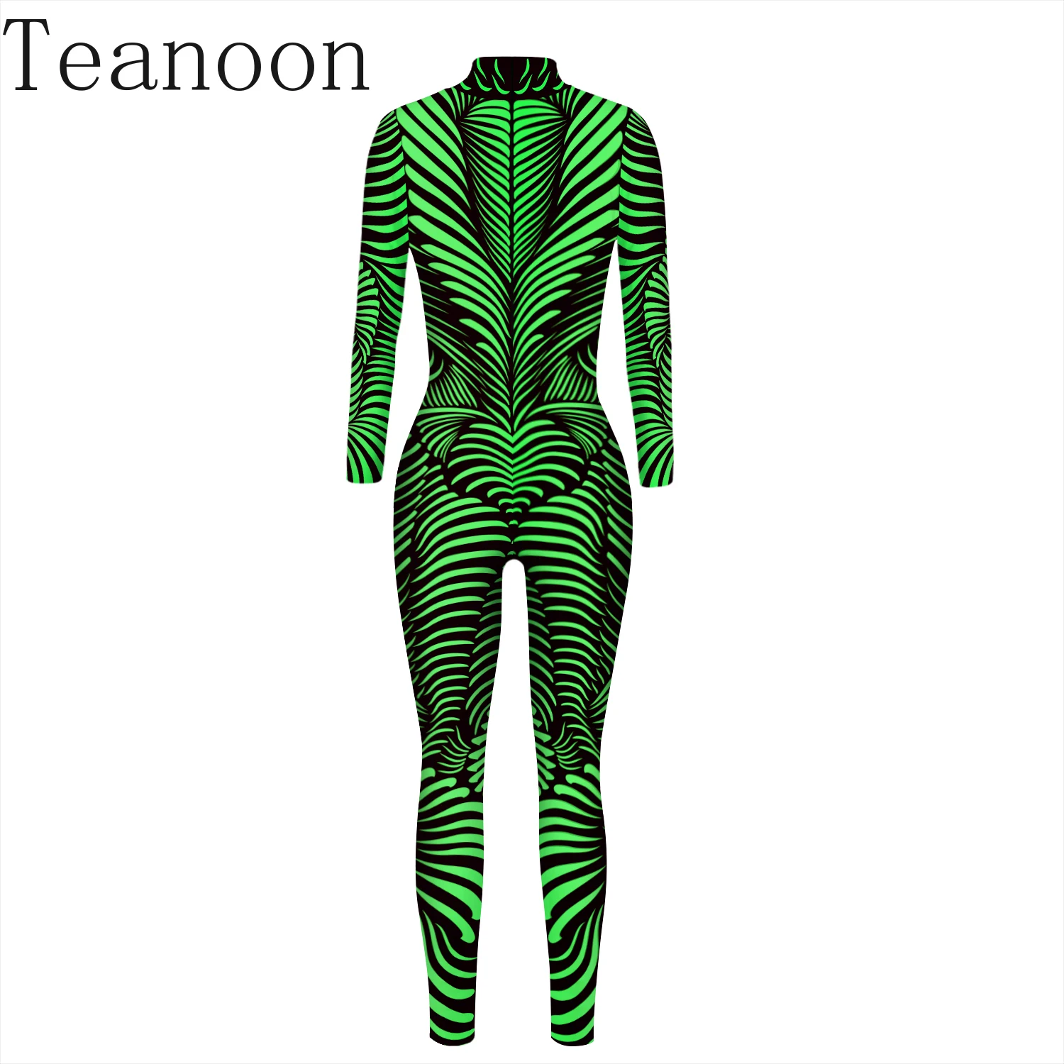 Teanoon Verde Nativo Costume Cosplay di Halloween Donna Adulta Zentai Body Party Show Elastico Vestito Stretto Festival Jumpsui