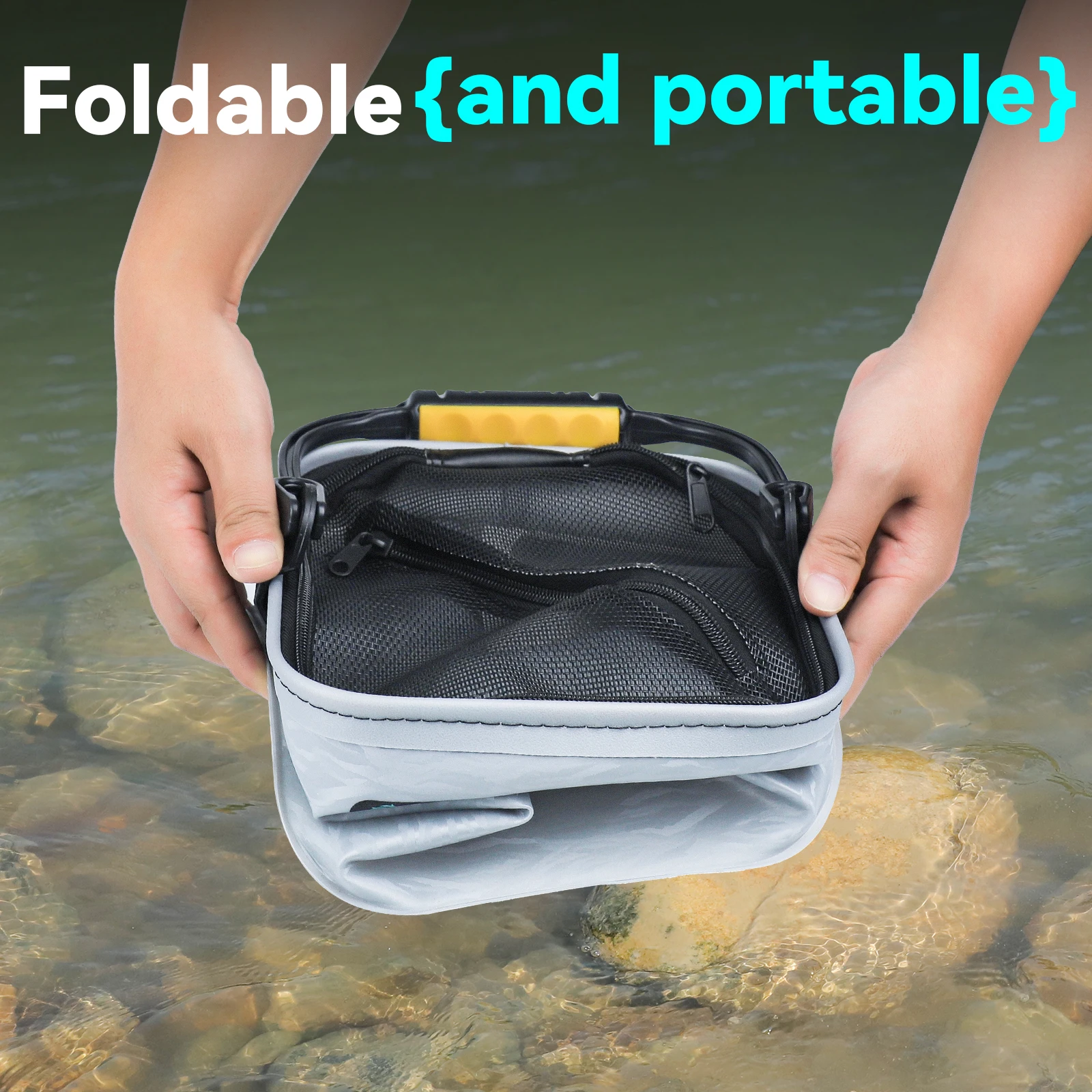 دلو طعم السمك، دلو السمك الحي، حاوية مياه محمولة متعددة الوظائف قابلة للطي، دلو يحمل الأسماك، أدوات الصيد