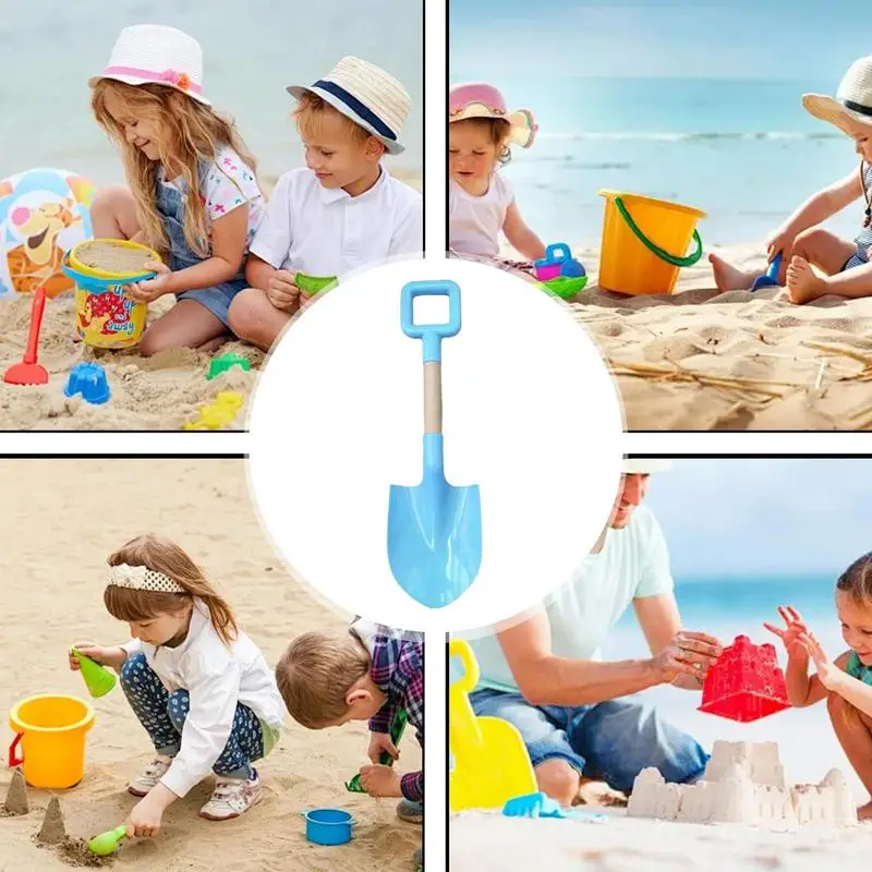 Pelle de plage avec manche en bois pour enfants, pelle à sable, jardin, outils de plantation d'arrière-cour, jouet de plage de voyage, manche en bois robuste, coloré