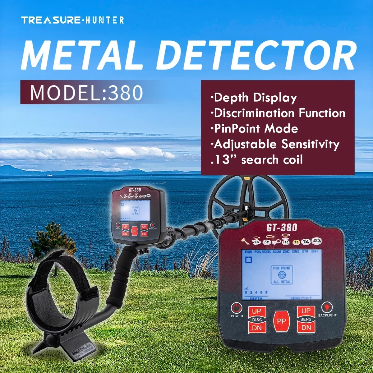 Treasure Hunter GT380 Metal Detector Professional Underground 13 inch Coil Waterproof Gold Detector Pinpointer High Sensitive - Image 5