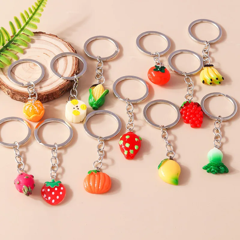Lovely Simulation Vegetables Fruits Keychains Cartoon Corn Mango Strawberry Orange Keyring Car Key Holder Bag Pendants Jewelry image 2