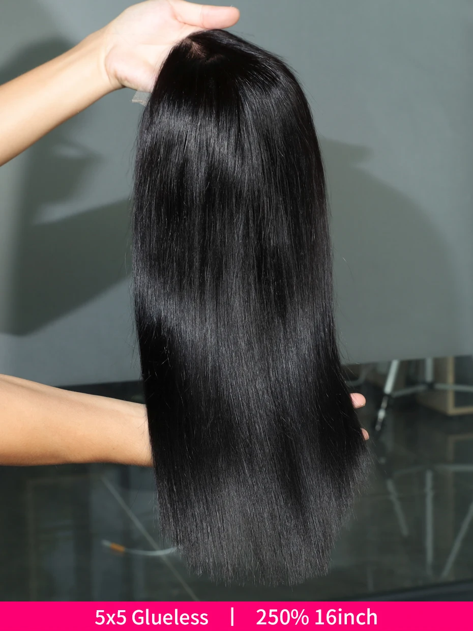 

Безклеевой парик из вьетнамских натуральных волос 5x5, двойное плетение, короткий боб, с кружевной передней частью, готовый к носке, натуральный черный цвет, 250% плотность