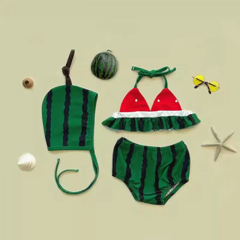 2026 New Baby Cute Watermelon Bikini Split Swimsuit 3pcs Suit Newborn Fashion Sling Bathing Suit Infant Toddler Swimming Suit view 5